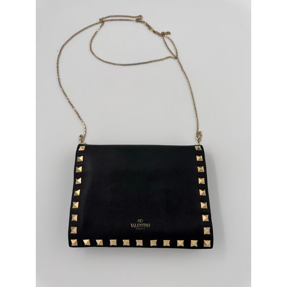 Valentino Garavani Rockstud Shoulder Bag – Black Leather with Gold Studs - Picture 8 of 9